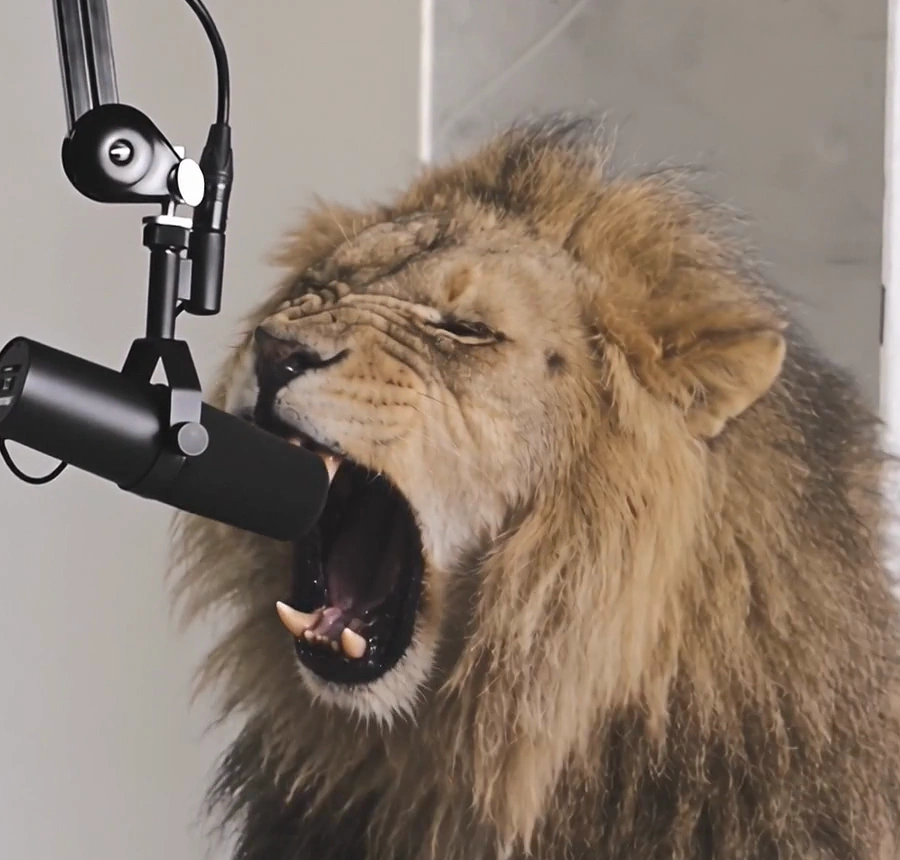 The AI lion character follows Rudi’s acting in the actual posted result.